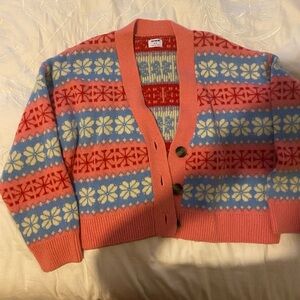 Cozy pink and blue holiday Christmas cardigan size small